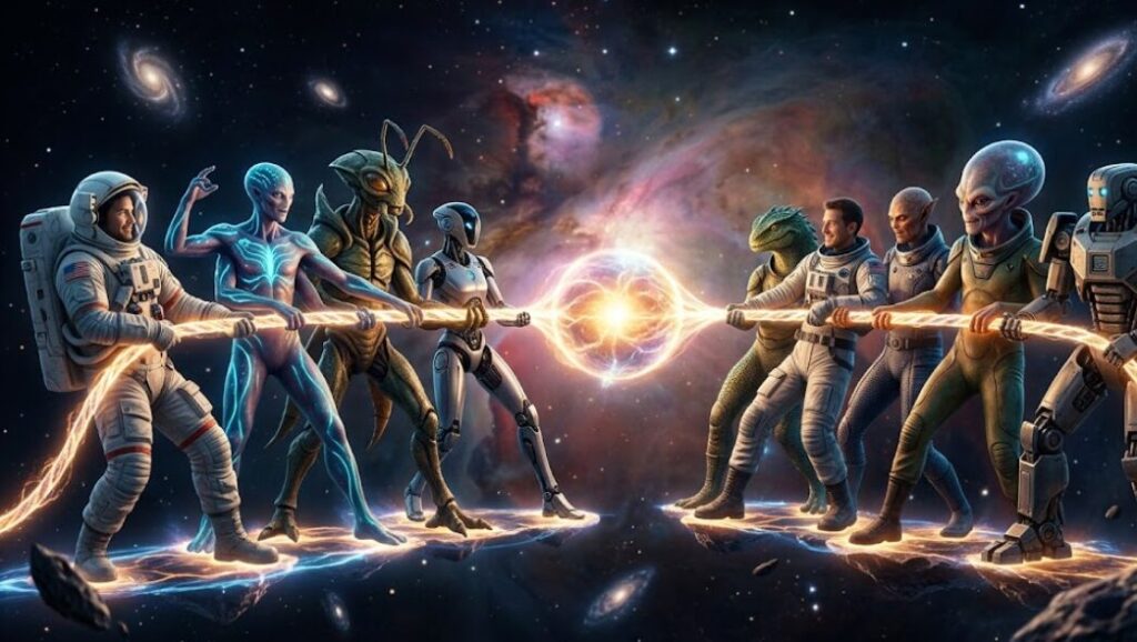 宇宙中のみんなでひっぱりっこ