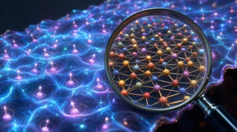 表面は量子液体に見えるが、拡大すると別の構造が隠れているメタファー