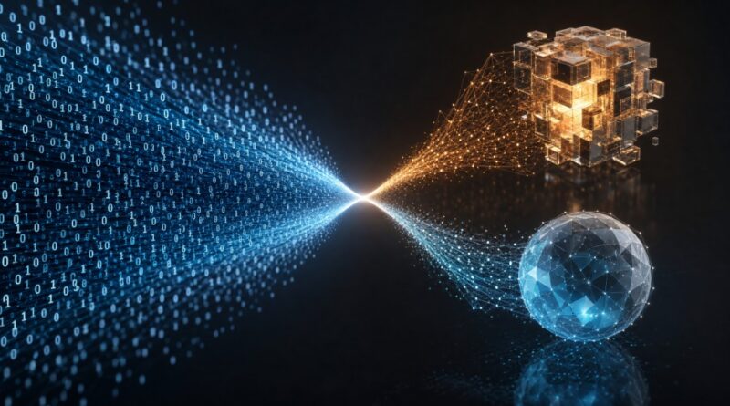 完璧なデータストリームが、二つの異なる真実へと分岐する様子