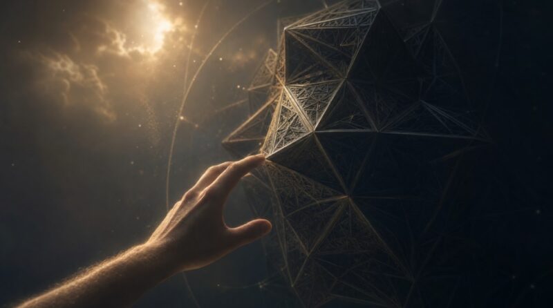未知の幾何学的構造に触れようとする手