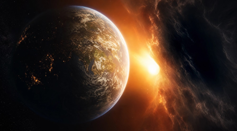 太陽が消えゆく中、闇に包まれ始める壮絶な光景