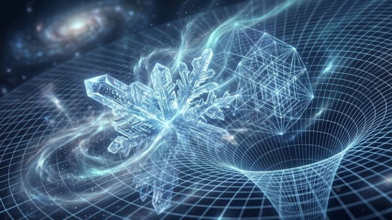 時空の重力の濃淡が幾何学的な結晶パターン